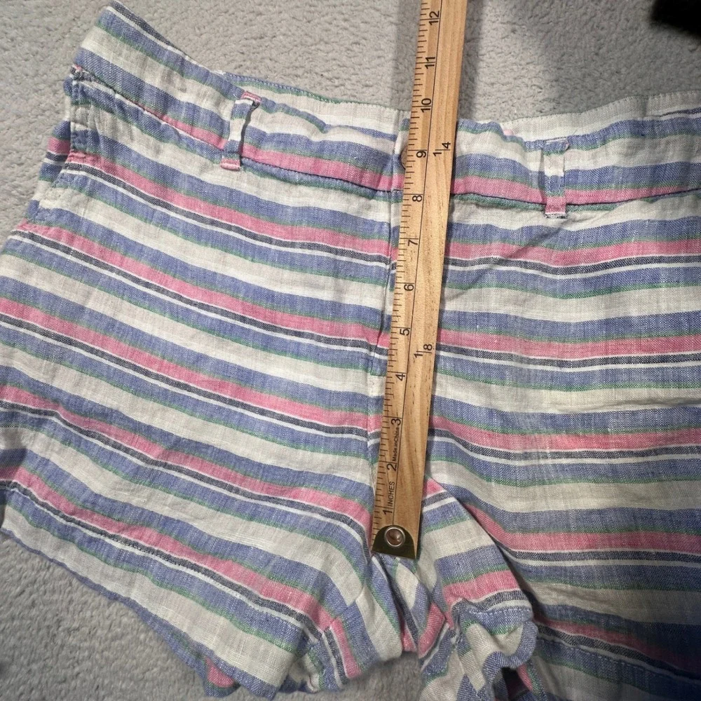 St. Tropez West 100% Linen Striped Shorts Summer‎ Beach Blue Pink Green Size 10